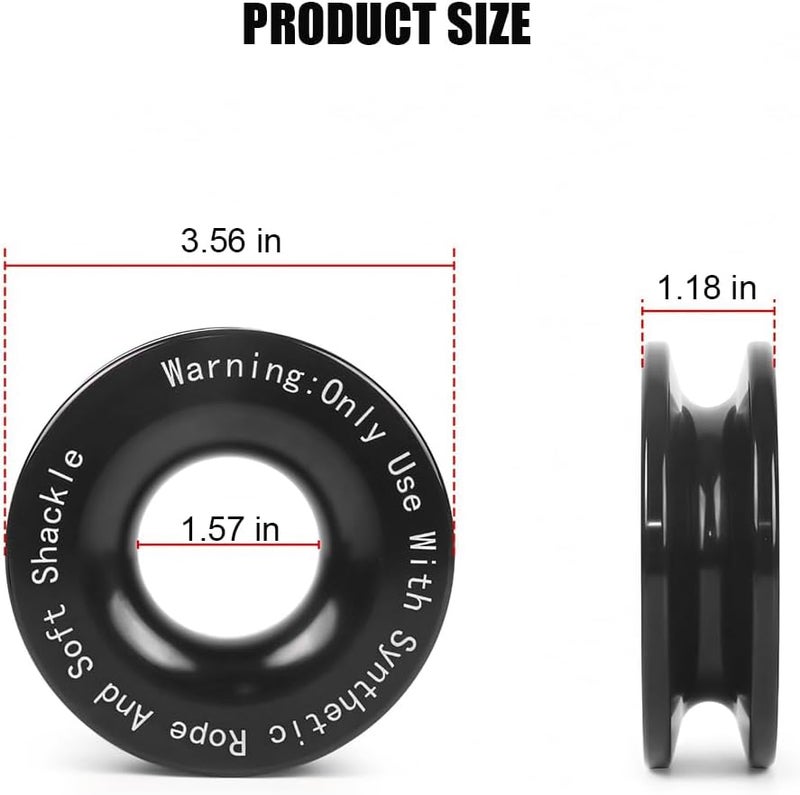 HZEL Car Winch Snatch Recovery Ring, 66000 LBS Break Strength Soft Shackle Synthetic & Rope Block Pulley Towing Ring, Automotive Exterior Accessories, Universal for ATV UTV SUV (Black) - Image 2